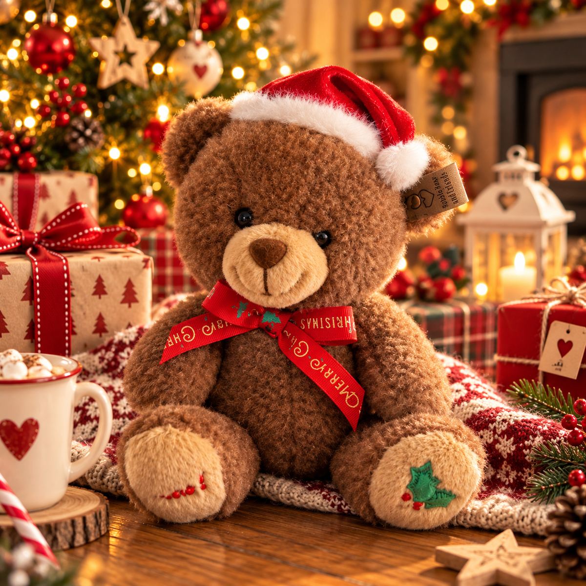 Traditional Christmas Teddy Bear with Santa Hat | Bobbie Bear & Friends